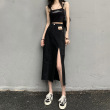 Internet Celebrity Side Split Denim Skirt Women's Summer New Black High Waist A- Line Hot Girl Mid-Length Hip Skirt ins Trendy