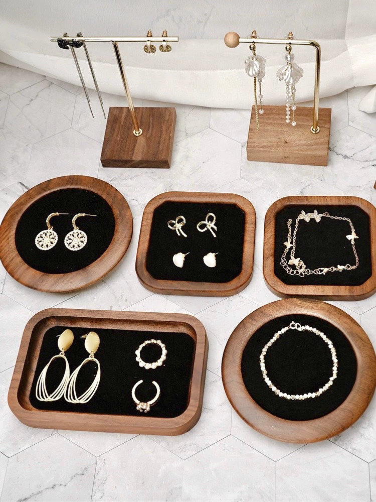 Поднос для ювелирных изделий из черного ореха, ожерелье, кольцо, серьги, браслет, поднос для демонстрации ювелирных изделий, реквизит для фотосъемки, поднос для игрушек
