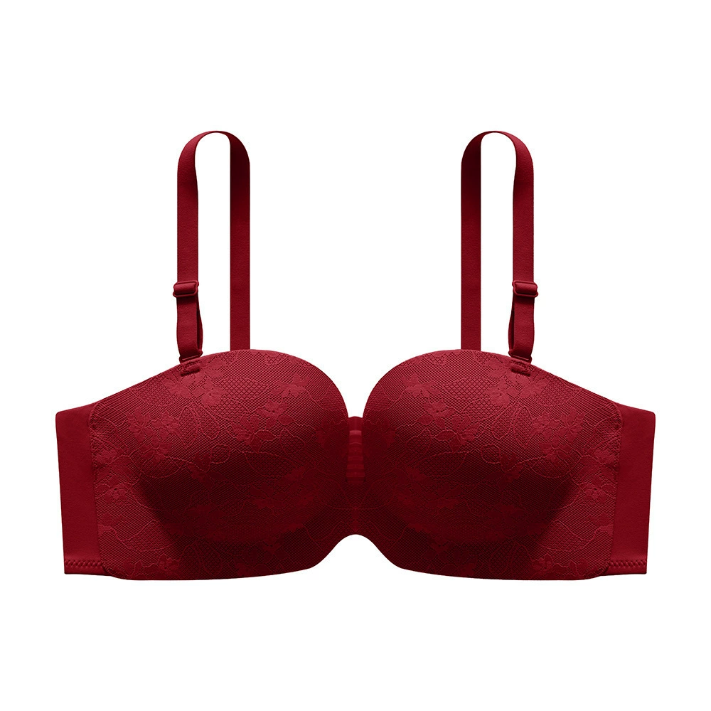 Red lace supporting underwear, comfortable non-slip removable straps