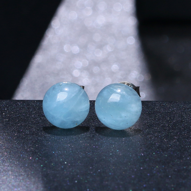 South Korea Dongdaemun Natural Aquamarine with S925 Silver Earrings Geometric Simple Light Luxury Earrings Wholesale