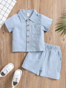 2pcs Little Boys Outfit Toddlers Summer Autumn Solid Color