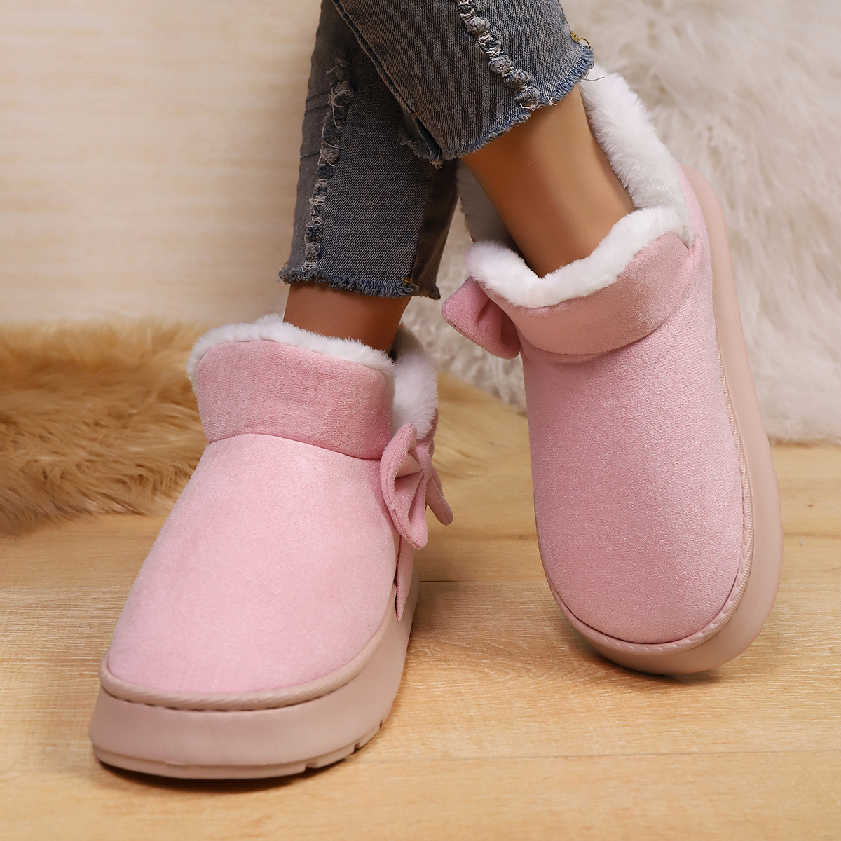 Nuevas zapatillas de algodón transfronterizas para el hogar de Amazon para mantener cálidas y gruesas parejas simples de otoño y invierno y medio paquete interior con muebles domésticos