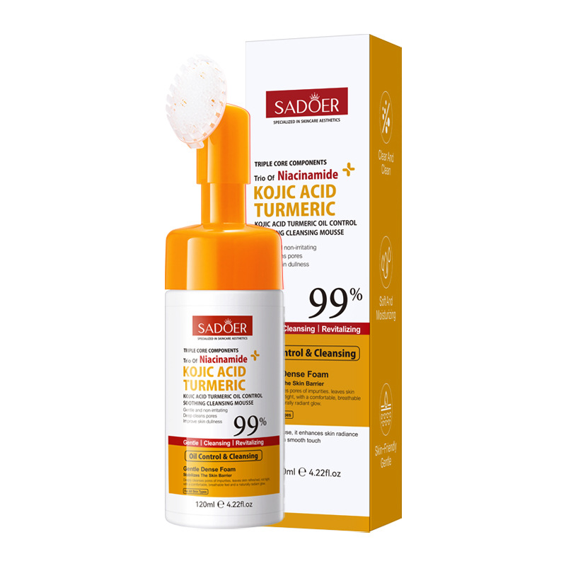 Espuma limpiadora facial SADOER pure English con aminoácidos de plantas y frutas, con cabezal de cepillo, venta al por mayor para comercio exterior transfronterizo.