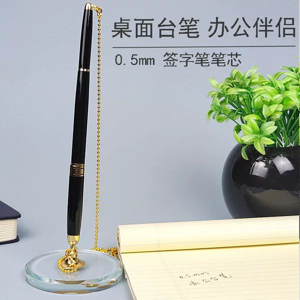 Boxed gift signature pen black 0.5mm ball pen front desk pen with chain fashion signing pen engraving logo pen