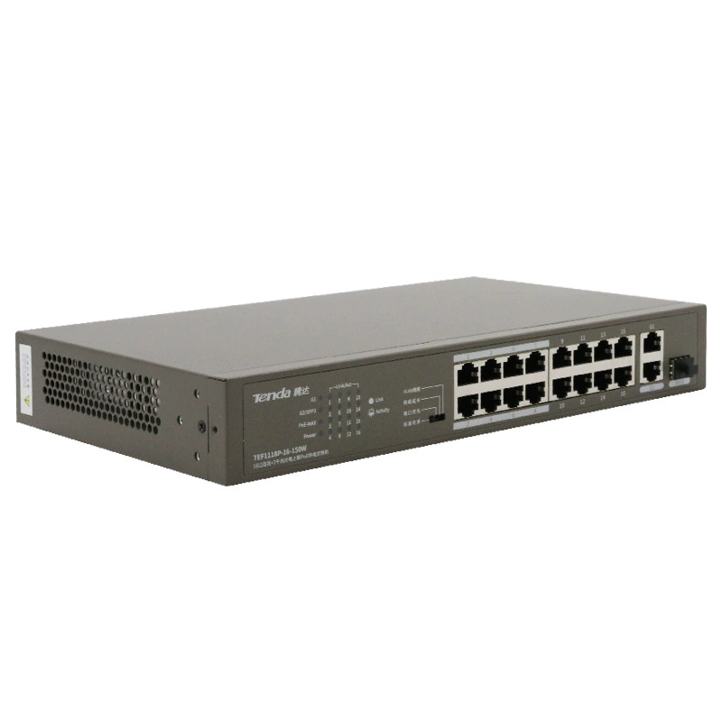Коммутатор питания PoE Tenda TEF1118P Gigabit 16+2 по национальному стандарту, мониторинг