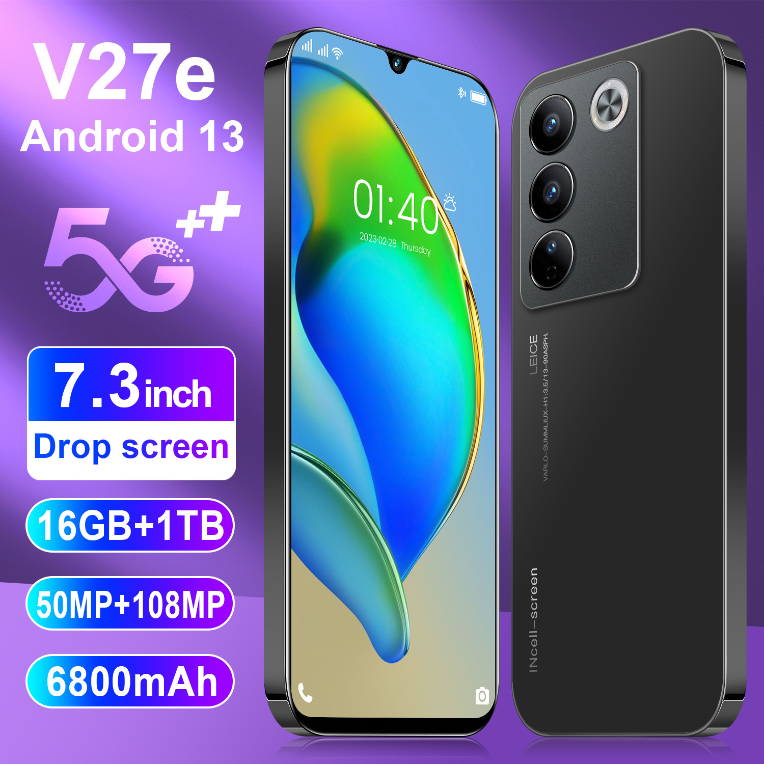 V27e新品跨境5g工厂手机7.3大屏16+1T安卓智能手机源头工厂直销
