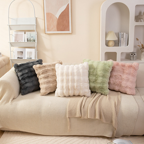 Nordic light luxury solid color Tuscan imitation rabbit plush pillowcase bedroom bedside cushion living room sofa cushion
