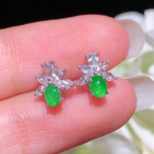 Yang Green Egg Face Earrings Emerald Earrings 18k Gold Inlaid with Water-Run Color and Full Jade Earrings with Certificate