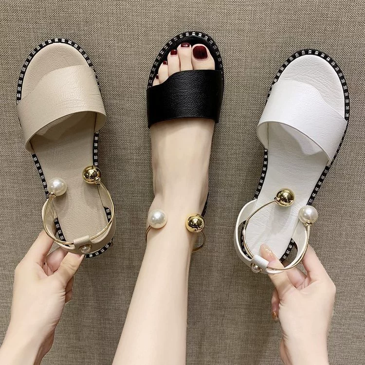 Большие размеры сандалии женские весенние летние новые европейские и американские повседневные плоские задние жемчужные слова внешнеторговые женские кроссовки трансграничные сандалии