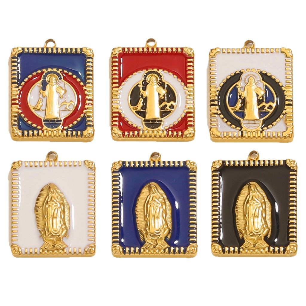 Acero inoxidable transfronterizo retro goteo de aceite cuadrado virgen colgante 18k oro DIY accesorios accesorios al por mayor