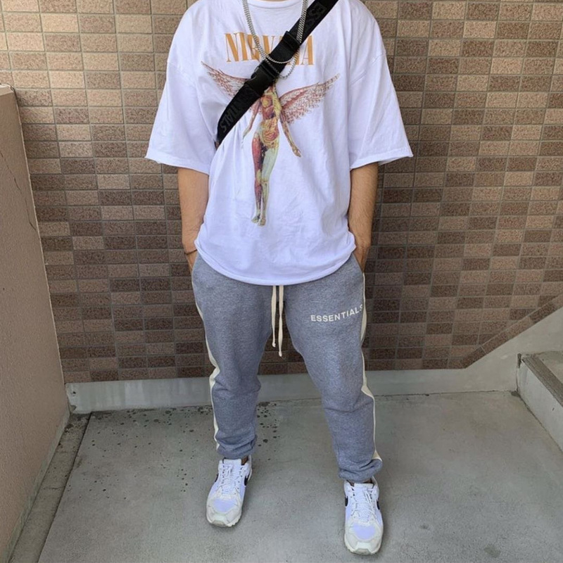 KANYE KANYE WEST rock style Nirvana angel print loose fashion FOG short sleeve T-shirt ZGPBZGPB