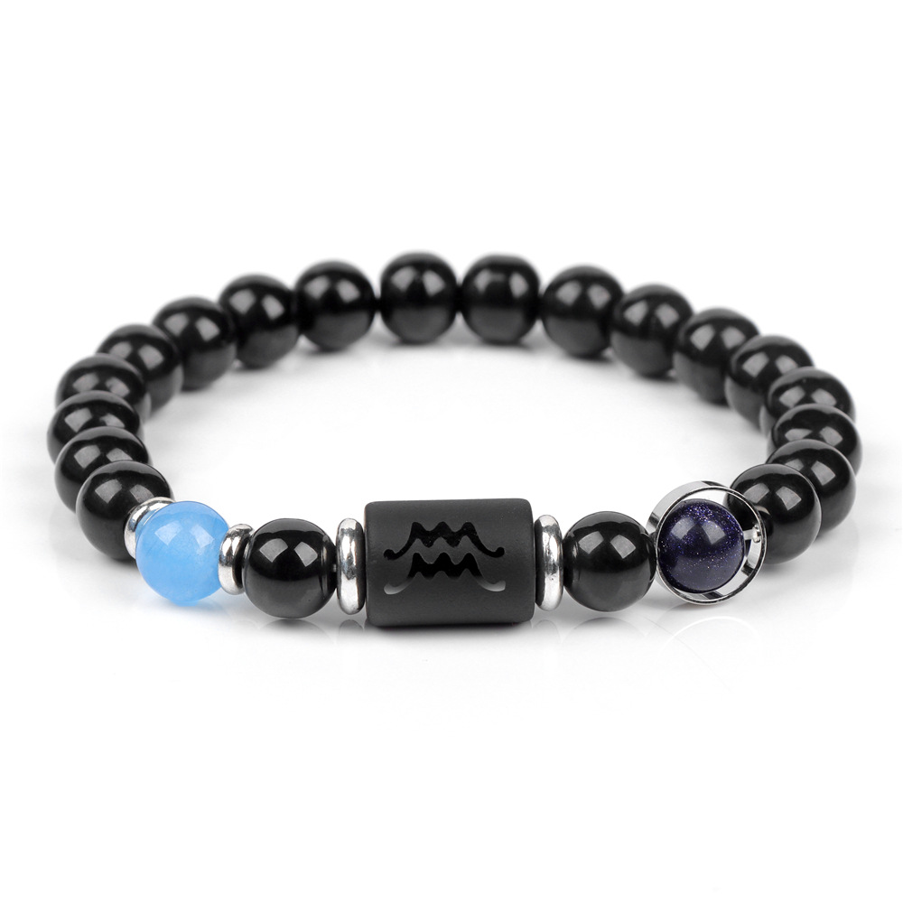 Twelve Constellations for Men's Couples Glass Bead Elastic Rope Bracelet_voghion.com