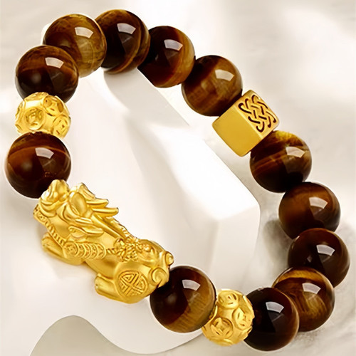 Sand Gold Domineering Tiger Eye Stone Lucky Pixiu Bracelet Gold Store Same Style Transfer Beads Pixiu Bracelet Live Wholesale