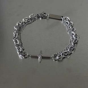 Light luxury cross diamond-inlaid double-layer bracelet trendy men ins niche design hip-hop simple and versatile accessories for women