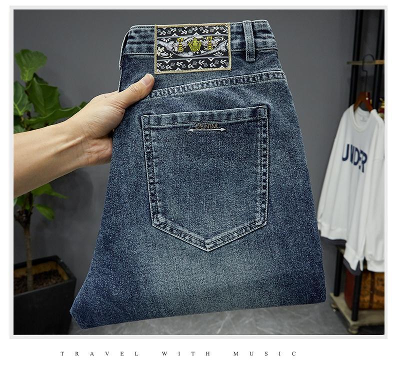 Jeans for men, high-end ruffian handsome, trendy embroidery and printing, elastic slim fit, small straight leg,_voghion.com