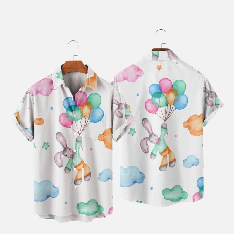 2022 New Cross-border plus size Shirt Easter Egg Series Men's Loose Trendy Short-sleeved Lasel Shirt