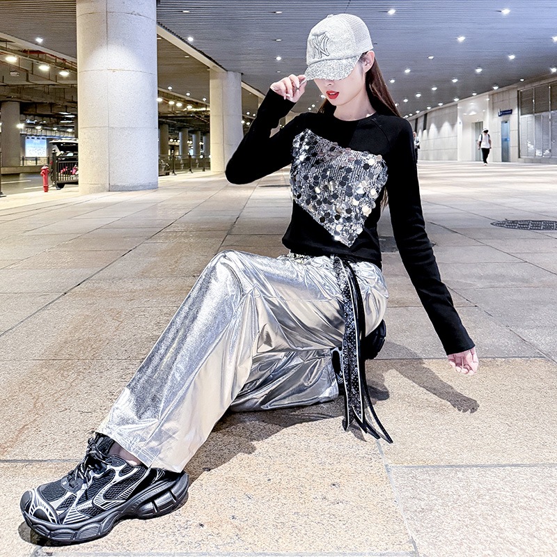 Women's Suit Event Performance Clothing Sequined Long-Sleeved Pants Cheerleading Gymnastics Performance Clothing Jazz Dance Square Dance Team Uniform