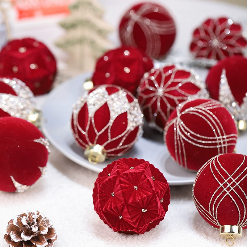 Cross-border new product Christmas ball ornament 8cm/12pcs rhinestone velvet Christmas ball set Christmas tree hanging ornament