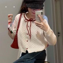 2025年秋冬韩系少女感爱心提花针织开衫女秋冬短款宽松针织开衫女
