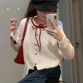 2025年秋冬韩系少女感爱心提花针织开衫女秋冬短款宽松针织开衫女