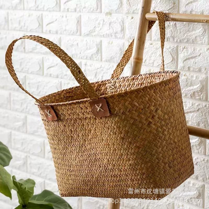 Wholesale Scandinavian Literary Style Woven Satchel Shopping Bag, Festive Holiday Souvenir Straw Shopping Basket Gift Bag Wholesale Scandinavian Literary Style Woven Satchel Shopping Bag, Festive Holiday Souvenir Straw Shopping Basket Gift Bag