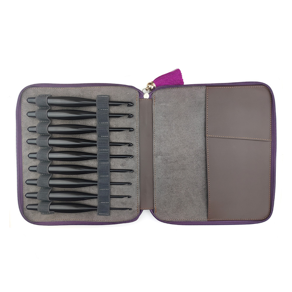 Herramienta tejida transfronteriza alúmina negra ganchillo ergonómico de ganchillo pulido a mano 9 juego