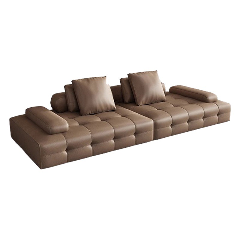 Sofá Lawrence de cuero genuino de alta gama para sala de estar de villa, arte modular de cuero retro Maillard de gran tamaño, estilo minimalista italiano.
