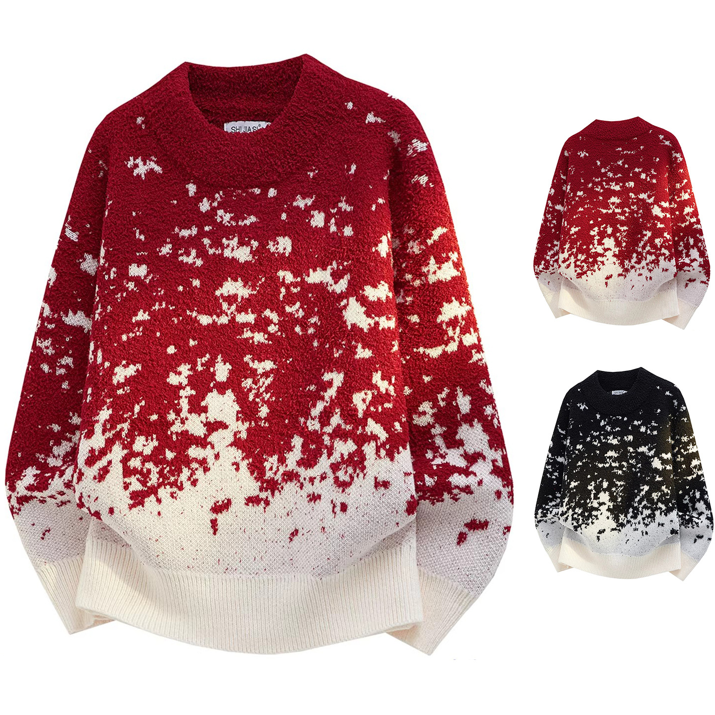 Suéter rojo masculino de color gradiente Jacquard perezoso suave glutinoso año del caballo otoño invierno suéter fábrica transfronteriza al por mayor