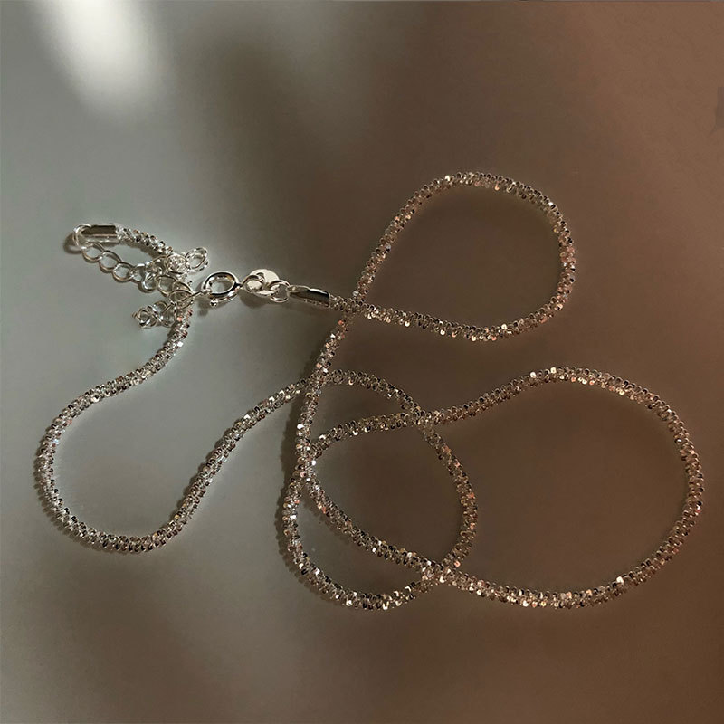 White Silver ~ Sparkling Italian Imported Glitter Plain Chain Naked 925 Sterling Silver Cold Style Necklace for Women White Silver ~ Sparkling Italian Imported Glitter Plain Chain Naked 925 Sterling Silver Cold Style Necklace for Women