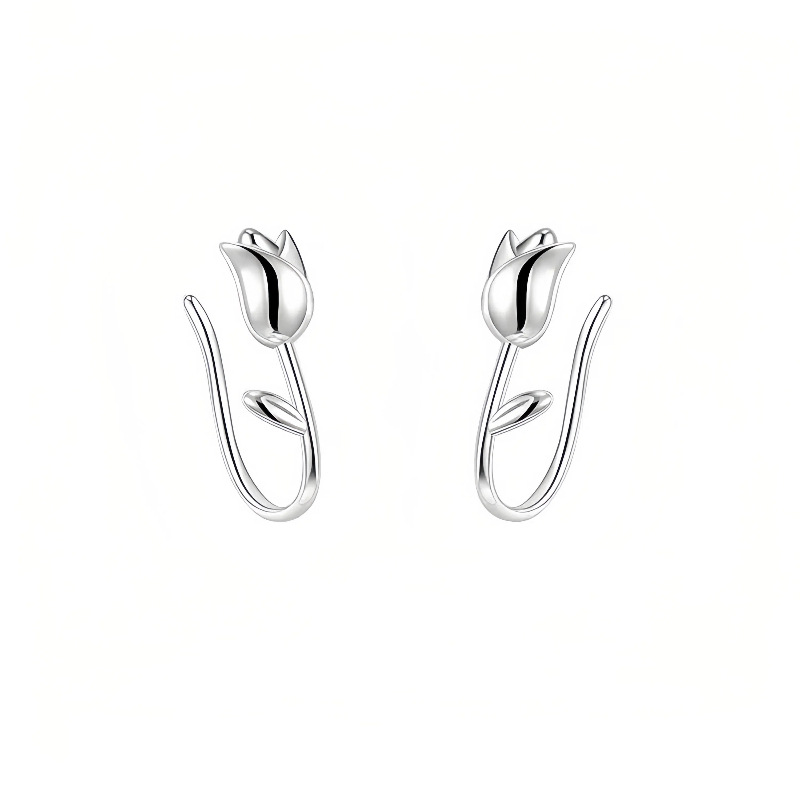 S925 plata de ley chapada en oro de 14K ganchos de oreja de tulipán dulce diseño de nicho femenino pendientes de flores de moda novedosos y elegantes