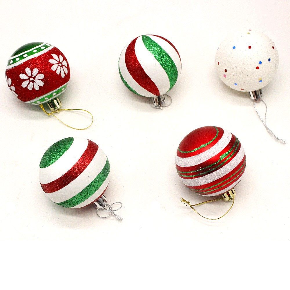 Navidad nueva bola de Navidad pintada a mano 6cm caja de PVC decoración de árbol de Navidad galvanizado centro comercial colgante de bola de plástico