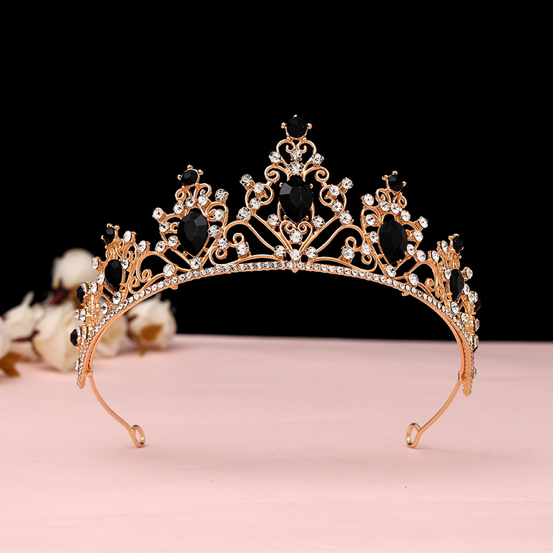 Online Rojo Negro Barroco corona tocado novia estilo coreano 18 años de edad, mujer adulta Ceremonia de cumpleaños princesa Corona al por mayor