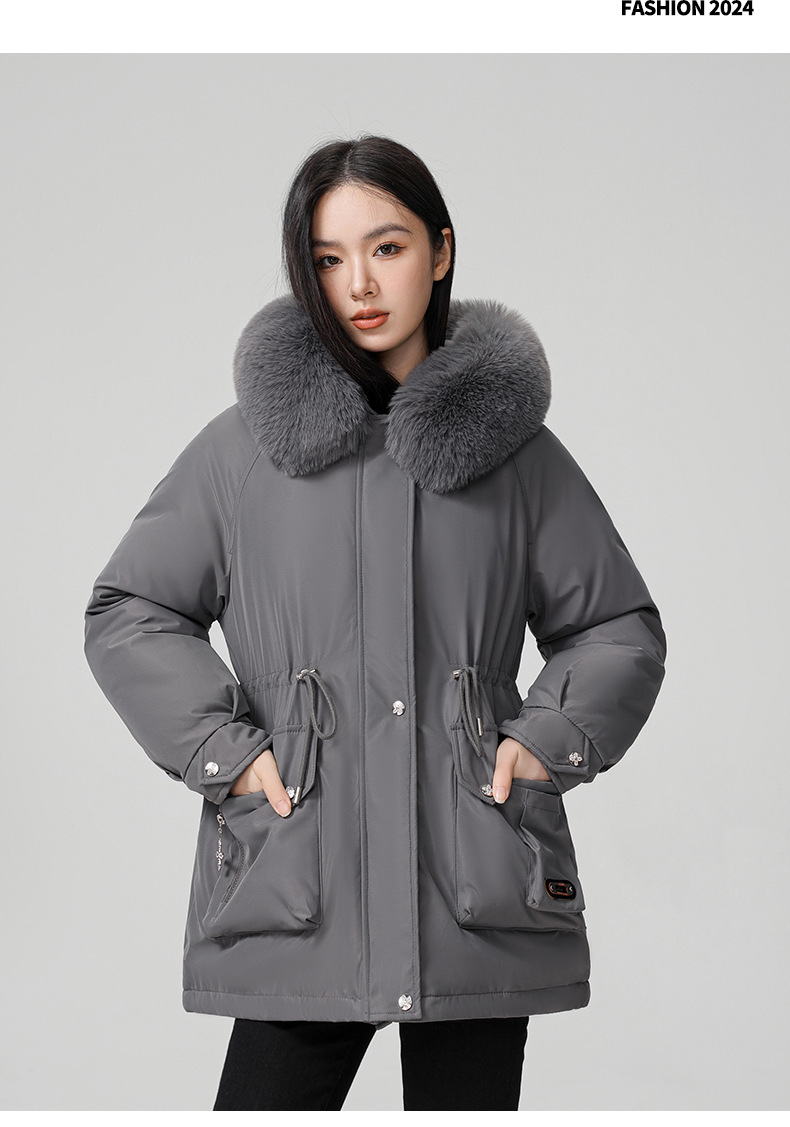 Cross border clothing with padding thickening to overcome women's short 2024 winter new style big fur collar slim fit_voghion.com