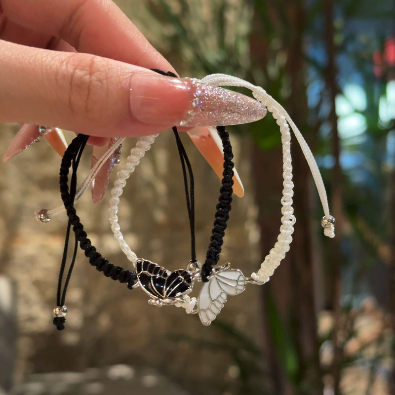 Amazon's Popular Double Butterfly Oil Drop Pendant Friendship Set Bracelet European and American Cross-Border Wax Thread Weaving Adjustable Amazon's Popular Double Butterfly Oil Drop Pendant Friendship Set Bracelet European and American Cross-Border Wax Thread Weaving Adjustable