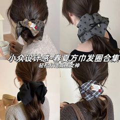 花柄デイリー万能スクエアスカーフヘアバンド夏甘い女の子ローポニーテールヘアロープヘッドバンドハイエンドヘアアクセサリー