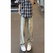 美式潮牌泼墨直筒牛仔裤男秋季宽松男裤2025新款裤子春秋季休闲裤