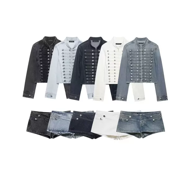 Taop&Za Women's Clothing 2026 Summer New Style Metal Buckle Denim Jacket + Low-Waist Super Shorts 0695074