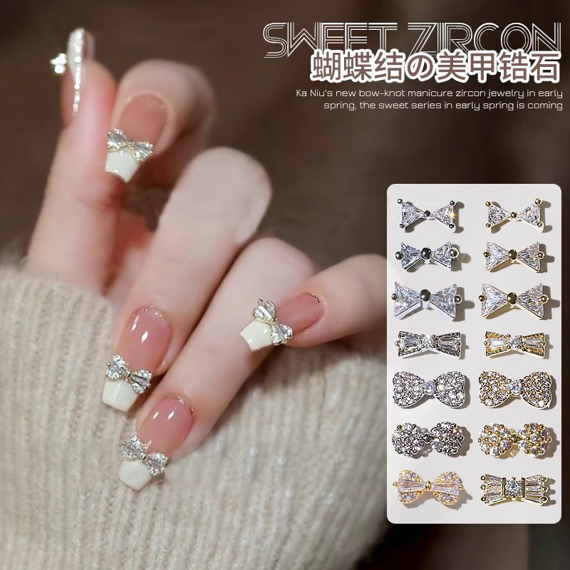 Bow Zircon Nail Art Jewelry Internet Popular Flash Three-dimensional Fingertip Butterfly Simple All-match Finished Nail Diamond Accessories