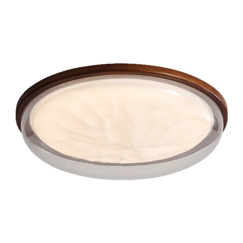 Nueva lámpara de dormitorio de estilo chino de estilo antiguo, lámpara de techo de estudio, color de nogal, lámpara redonda de habitación de madera maciza de Guangdong Zhongshan