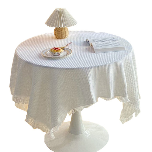 Japanese and Korean small round table cotton and linen tablecloth light luxury birthday coffee table cloth B&B tassel tablecloth decoration home table mat wholesale