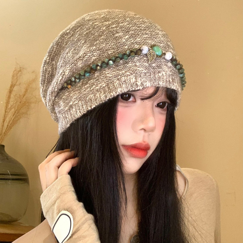 甜美百搭民族风针织堆堆帽秋冬休闲时尚扎染套头帽美式复古冷帽潮|undefined