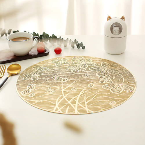 Nordic-style perforated PVC round Western dinner mat, home Ins-style gold foil heat-insulating mat, waterproof and anti-slip dining table mat, cross-border