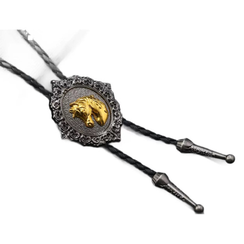 Vintage Western-style Metal Alloy Pendant PU Necklace Sweater Chain Cowboy Polo Collar Men's Shirt Tie