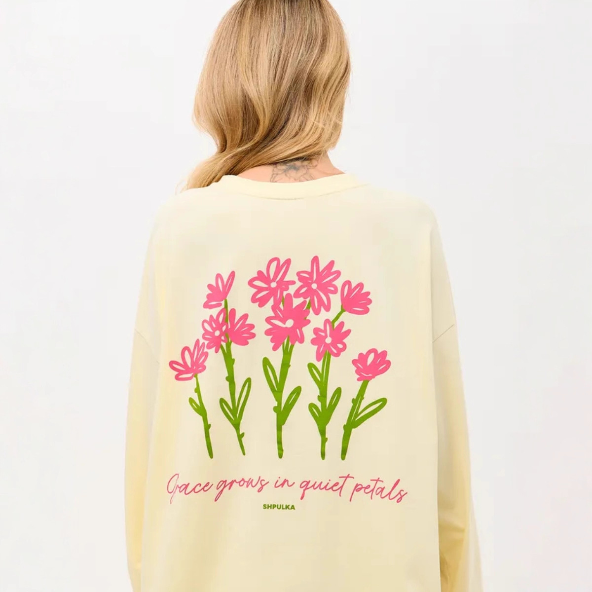 100% Cotton Long-Sleeved T-Shirt American Casual Chic Sweet Girly Heart Loose Slimming Look Design Flower Top