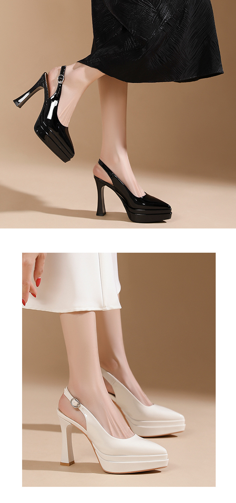 Sandal cao gót nữ mũi nhọn, gót 11 cm, đế platform, quai hở gót — Màu nude - 11cm chi tiết 6