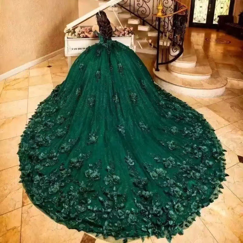 Vestido de noche anfitriona lujoso verde oscuro piano tocando princesa francesa examen de arte solista Wu Yan artesanía pesada image 7