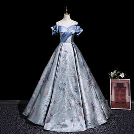 晚礼服蓝色18岁成人礼晚礼服裙女孩高中生毕业主持人艺考公主裙