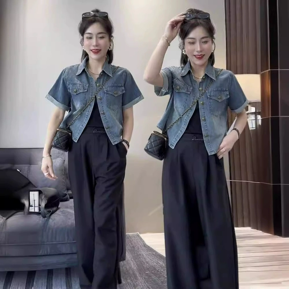 Джинсовая куртка с короткими рукавами женский летний 2024 новый стиль в платье ретро американский повседневный дикий тонкий пальто