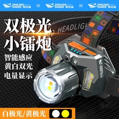 伸缩变焦三色光源头戴灯聚泛光USB充电照明灯挥手感应带电显头灯