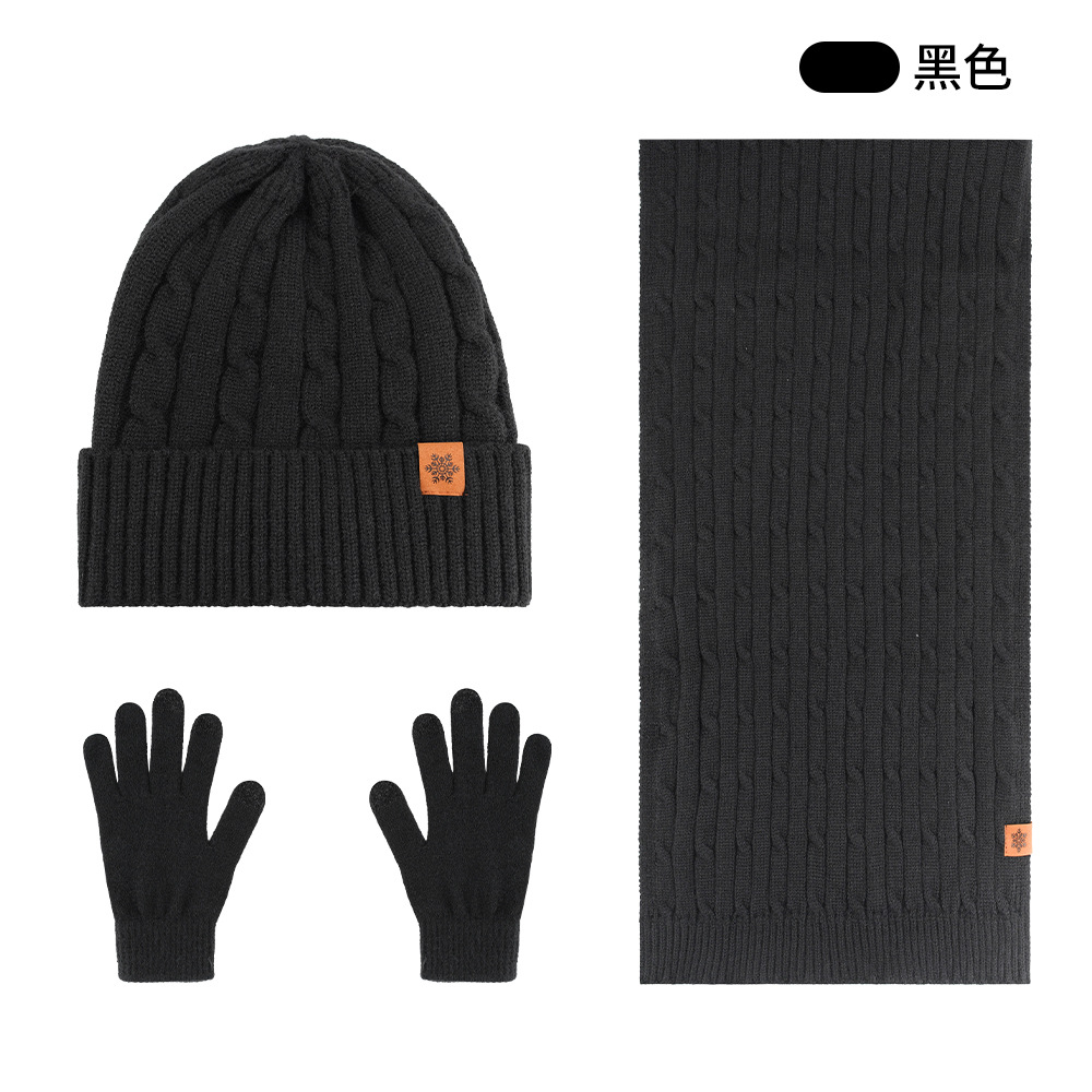 Gorro de punto personalizado para hombre en invierno, forrado de lana y engrosado para proteger del frío, gorro de lana para ciclismo, conjunto de tres piezas de gorro, bufanda y guantes.